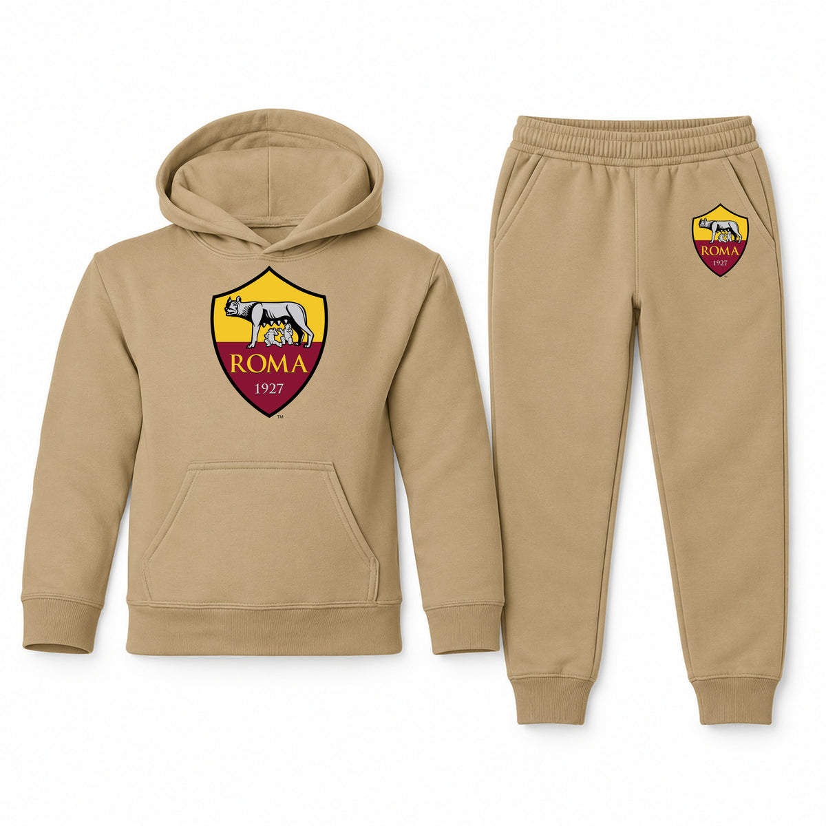 AS Roma FC youth hoodie jogger set, Khaki, Youth Large ages 10–12
