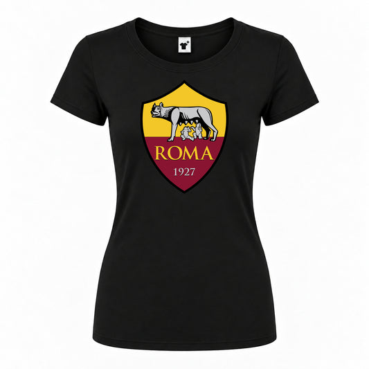 Women's AS Roma FC Round Neck T-Shirt | Color: Black