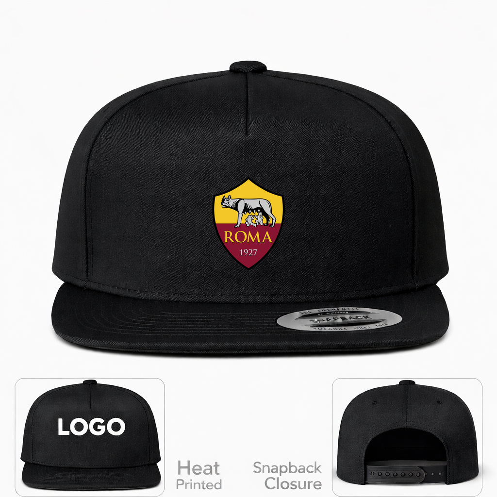 AS Roma FC Snapback Hat | Color: Black | Original artwork on Drive garment