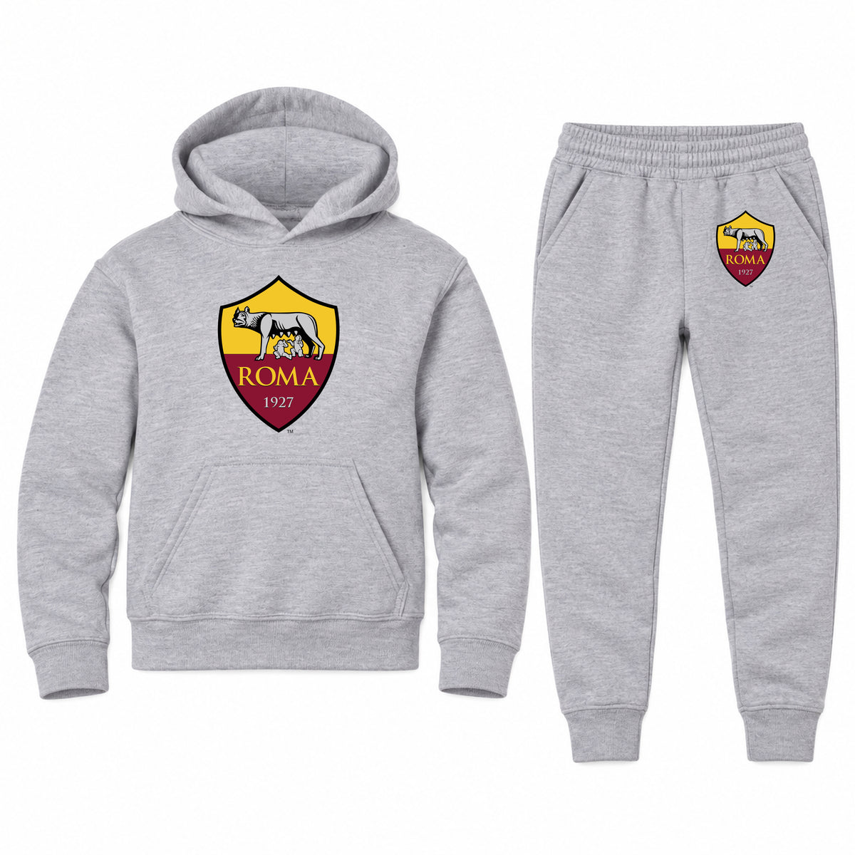 AS Roma FC youth hoodie jogger set, Sports Grey, Youth Large ages 10–12