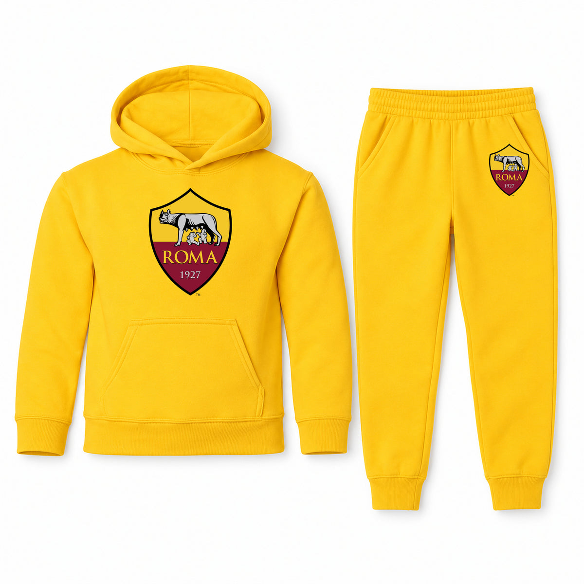 AS Roma FC youth hoodie jogger set, Yellow, Youth Large ages 10–12