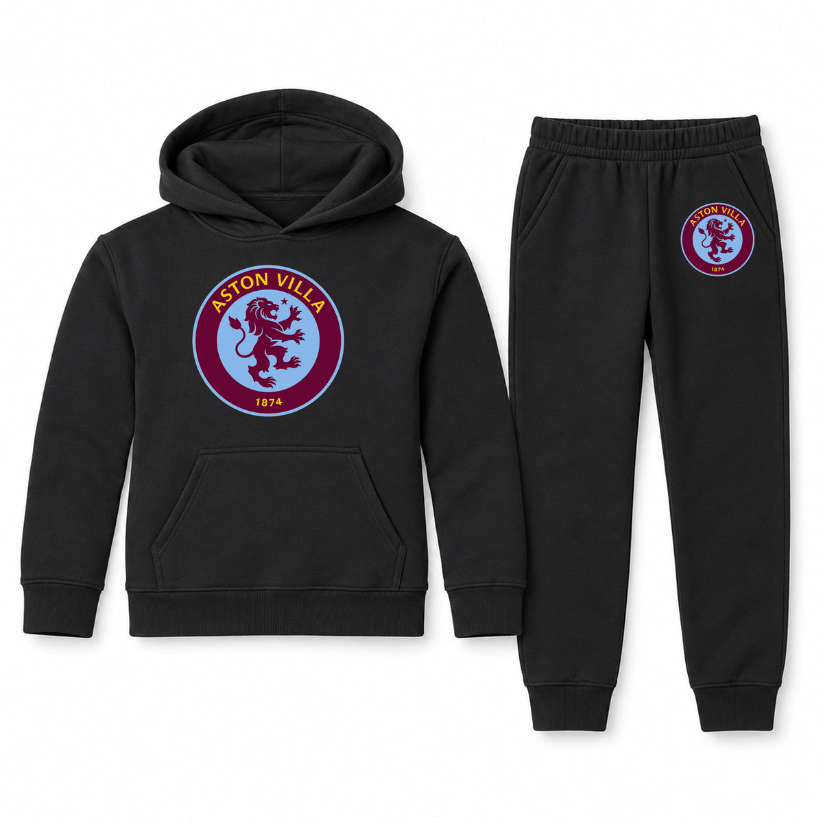 Aston Villa FC youth hoodie jogger set, Black, Youth Large ages 10–12