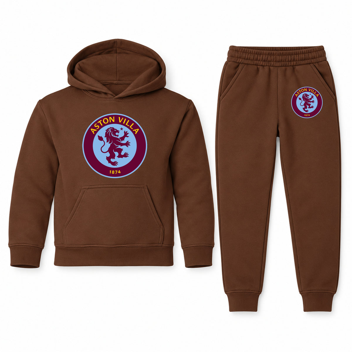 Aston Villa FC youth hoodie jogger set, Brown, Youth Large ages 10–12