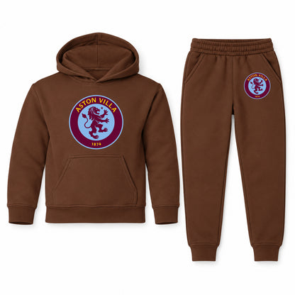 Aston Villa FC youth hoodie jogger set, Brown, Youth Large ages 10–12