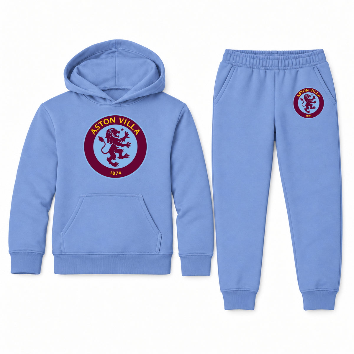 Aston Villa FC youth hoodie jogger set, Carolina Blue, Youth Large ages 10–12
