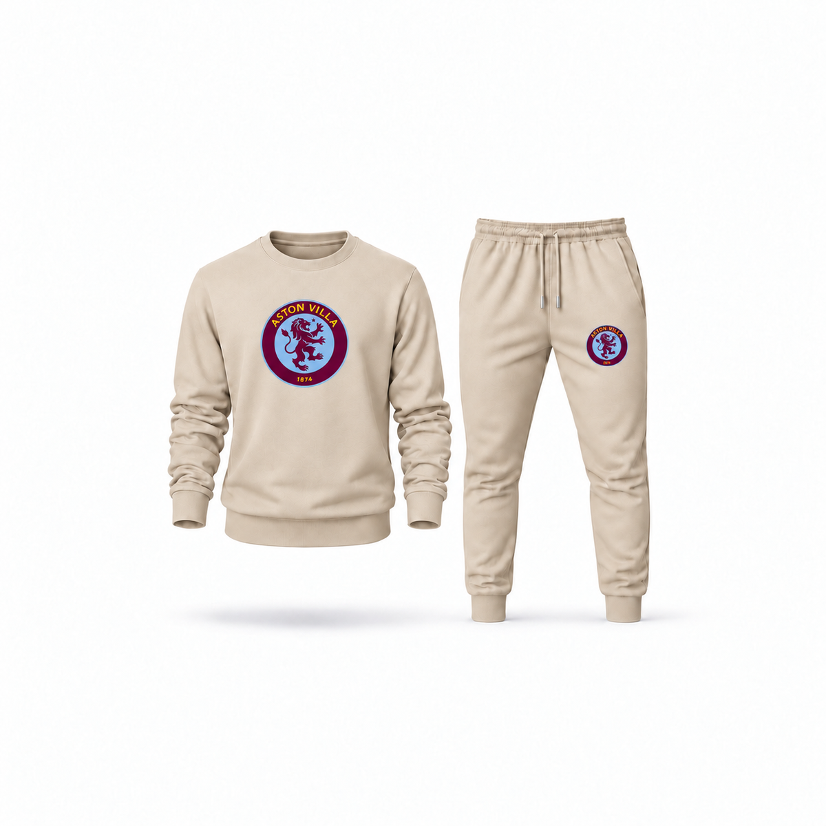 Men's Aston Villa FC Sweatshirt Joggers Set | Color: Tan | Main