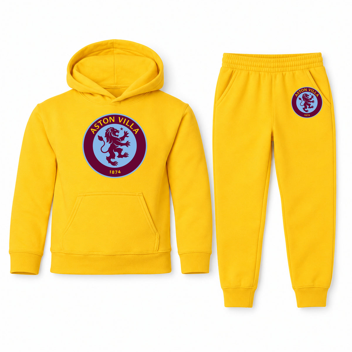 Aston Villa FC youth hoodie jogger set, Yellow, Youth Large ages 10–12