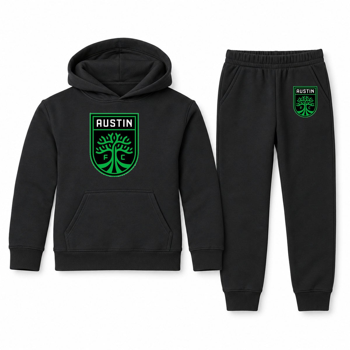 Austin FC youth hoodie jogger set, Black, Youth Large ages 10–12