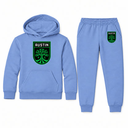 Austin FC youth hoodie jogger set, Carolina Blue, Youth Large ages 10–12