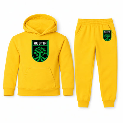 Austin FC youth hoodie jogger set, Yellow, Youth Large ages 10–12