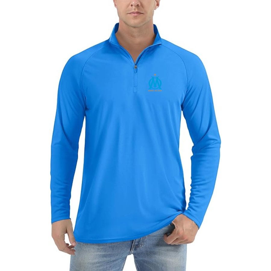 Men’s  Olympique de Marseille FC  - Lightweight Quarter-Zip Athletic Shirt – Long Sleeve Performance Wear