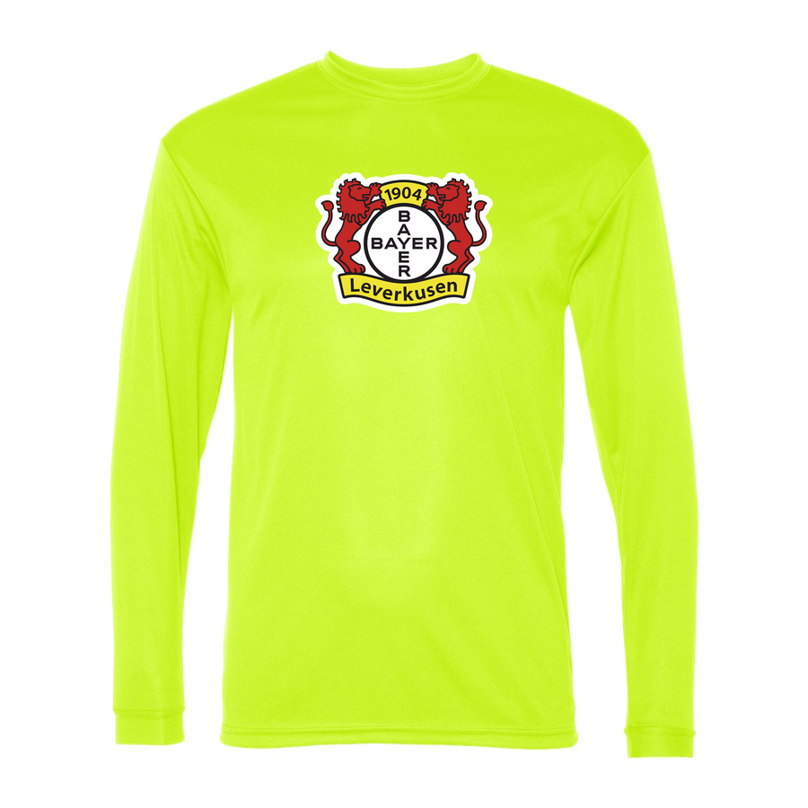 Men's Bayer Leverkusen FC Performance Long Sleeve T-Shirt | Color: Safety Yellow | Original artwork on Drive garment