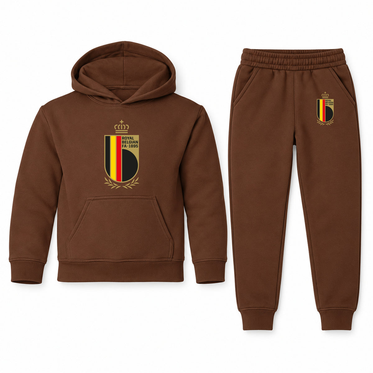 Belgium National Soccer Team youth hoodie jogger set, Brown, Youth Large ages 10–12