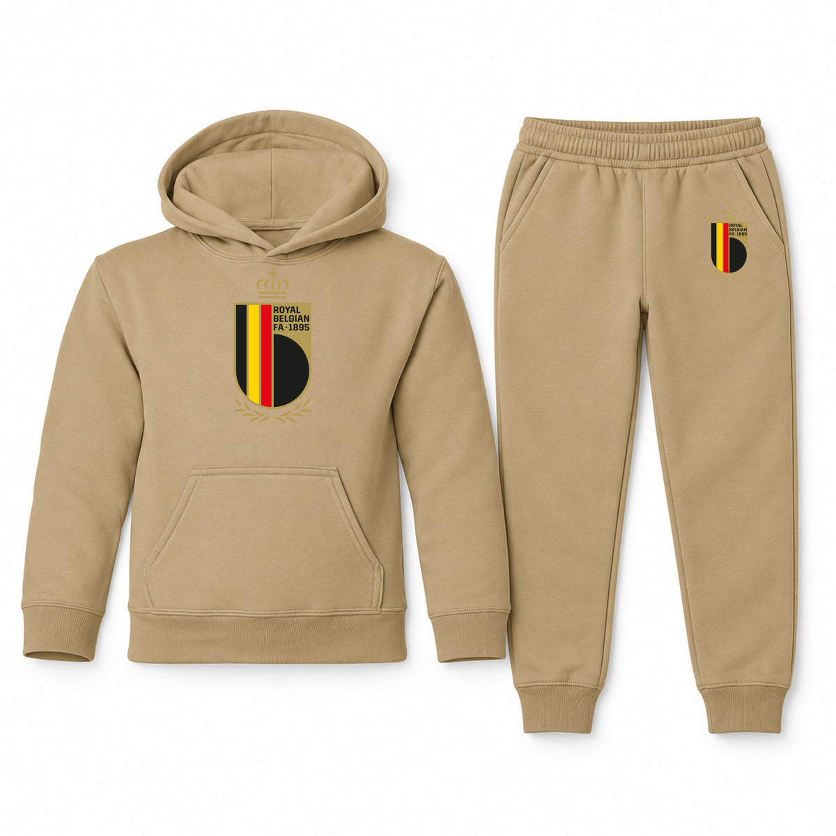 Belgium National Soccer Team youth hoodie jogger set, Khaki, Youth Large ages 10–12
