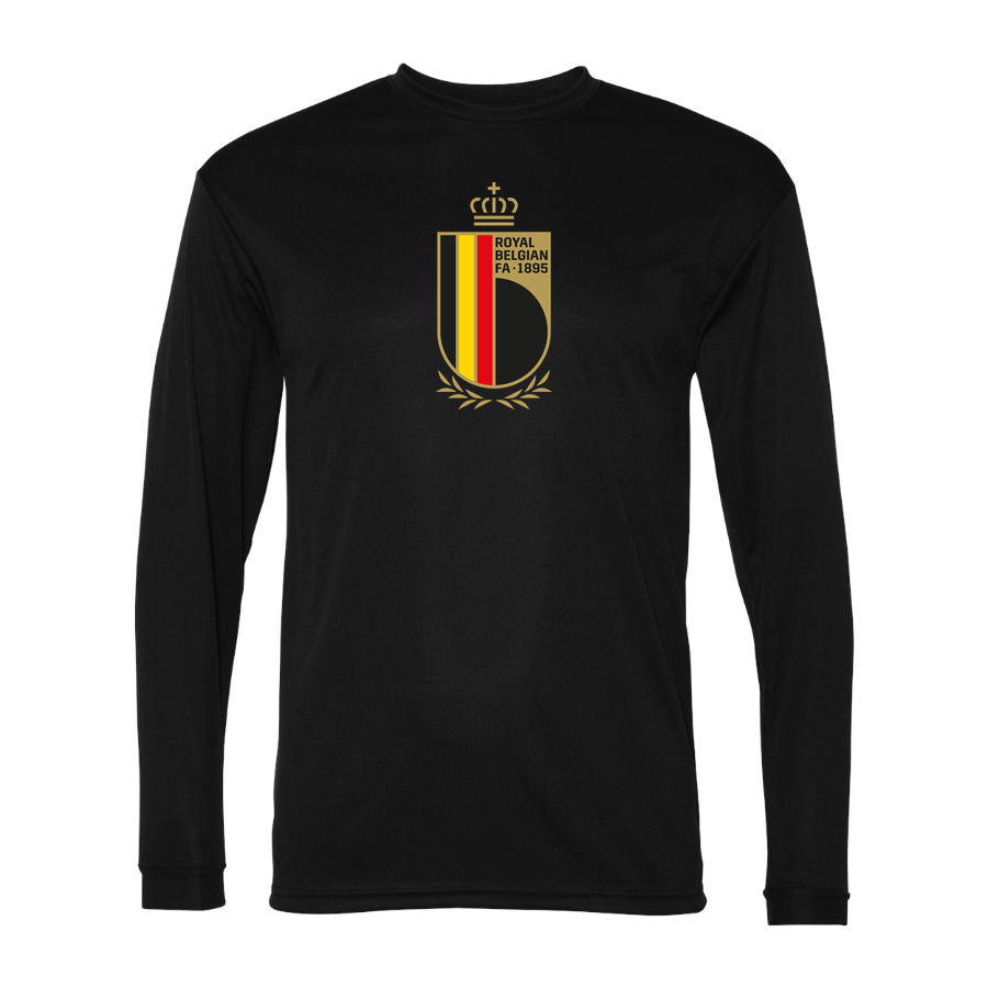 Men's Belgium National Soccer Team Performance Long Sleeve T-Shirt | Color: Black | Original artwork on Drive garment