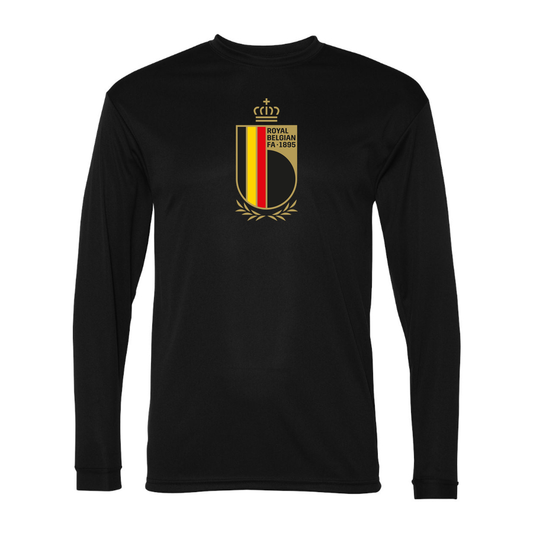 Men's Belgium National Soccer Team Performance Long Sleeve T-Shirt | Color: Black | Original artwork on Drive garment