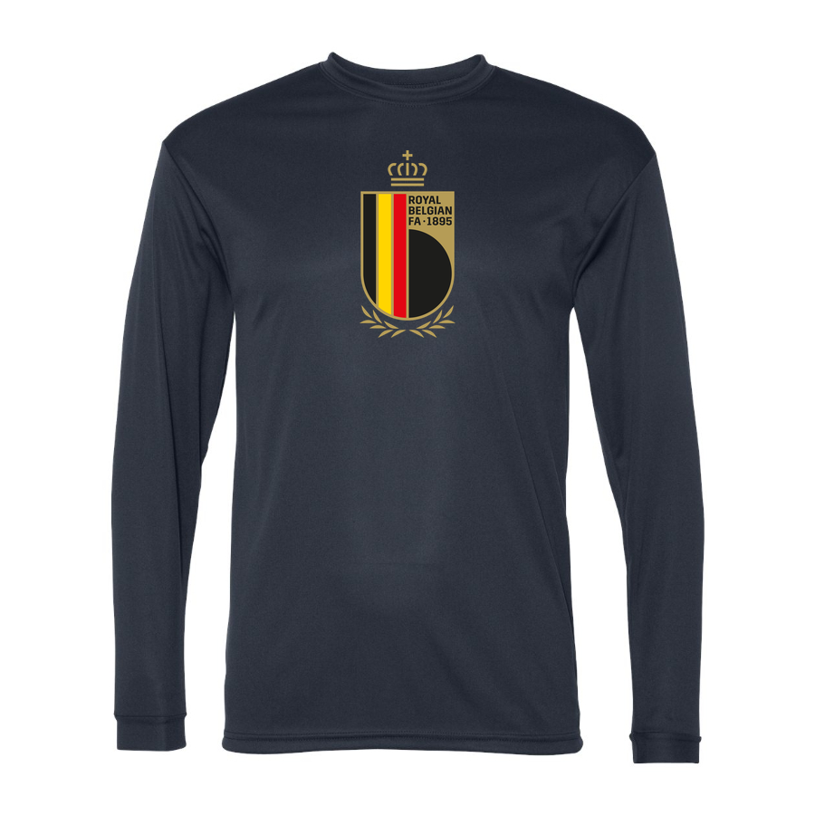 Men's Belgium National Soccer Team Performance Long Sleeve T-Shirt | Color: Navy | Original artwork on Drive garment