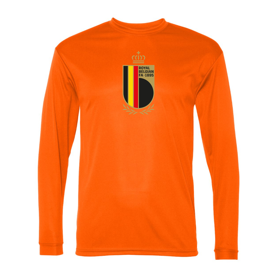 Men's Belgium National Soccer Team Performance Long Sleeve T-Shirt | Color: Orange | Original artwork on Drive garment