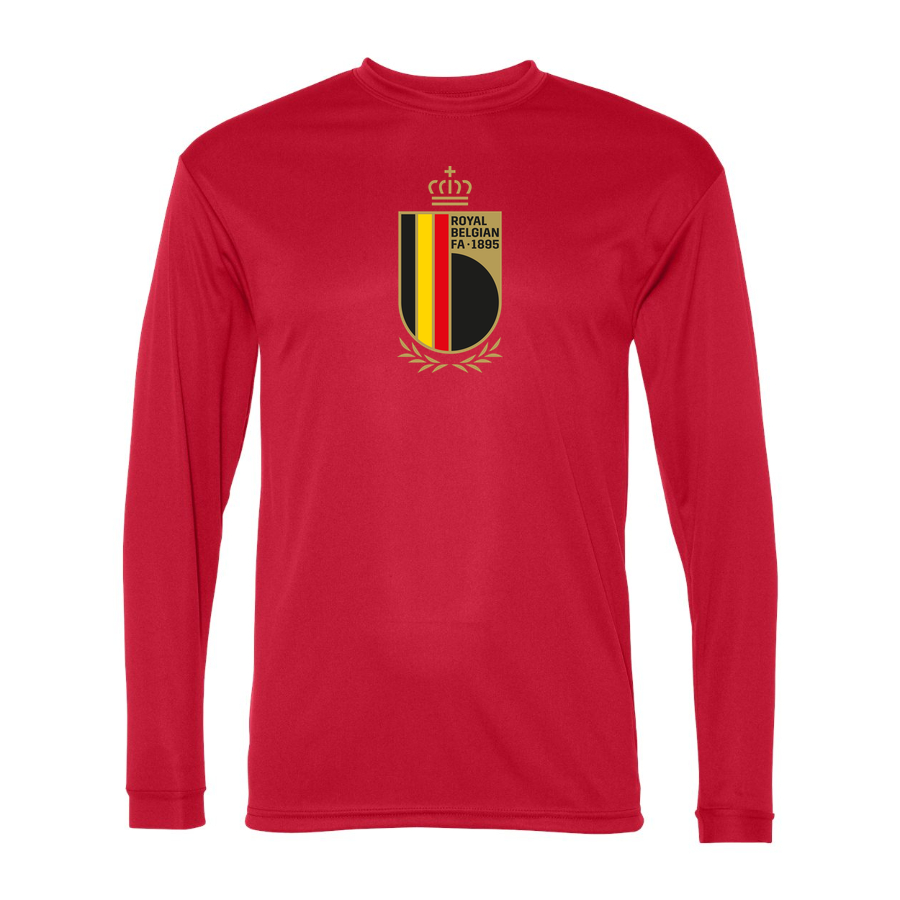 Men's Belgium National Soccer Team Performance Long Sleeve T-Shirt | Color: Red | Original artwork on Drive garment