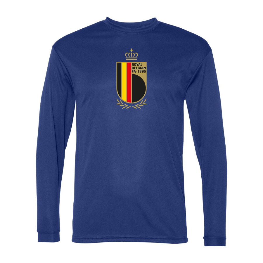 Men's Belgium National Soccer Team Performance Long Sleeve T-Shirt | Color: Royal | Original artwork on Drive garment