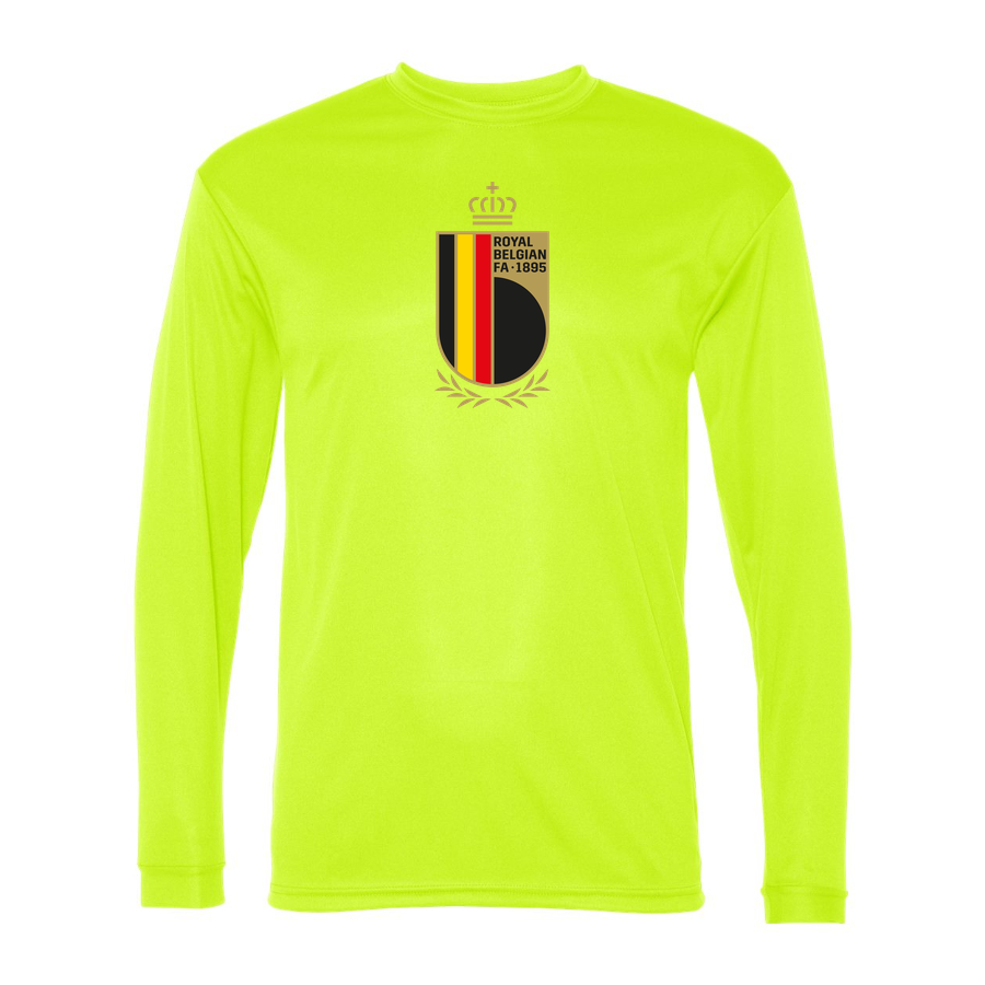 Men's Belgium National Soccer Team Performance Long Sleeve T-Shirt | Color: Safety Yellow | Original artwork on Drive garment