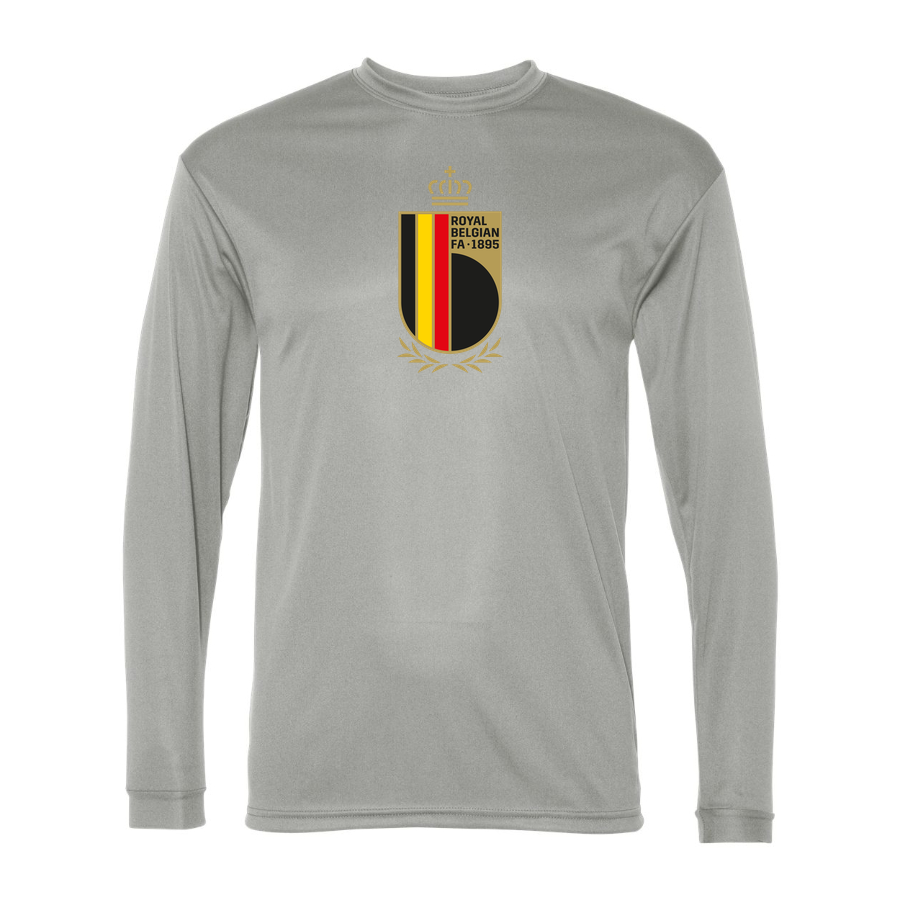 Men's Belgium National Soccer Team Performance Long Sleeve T-Shirt | Color: Silver | Original artwork on Drive garment