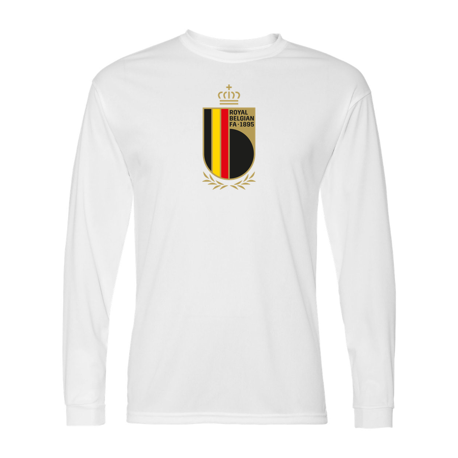 Men's Belgium National Soccer Team Performance Long Sleeve T-Shirt | Color: White | Original artwork on Drive garment