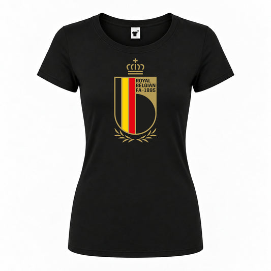 Women's Belgium National Soccer Team Round Neck T-Shirt | Color: Black