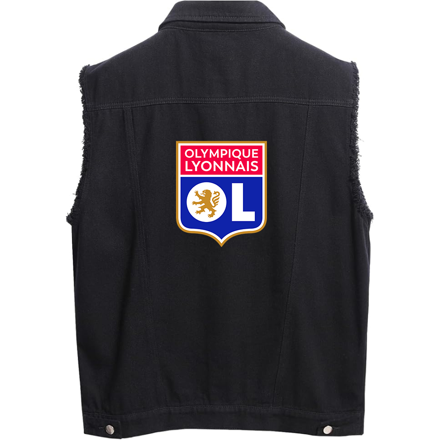 Men's  Olympique Lyonnais FC - Sleeveless Distressed Denim Vest – Rugged Black Jean Jacket