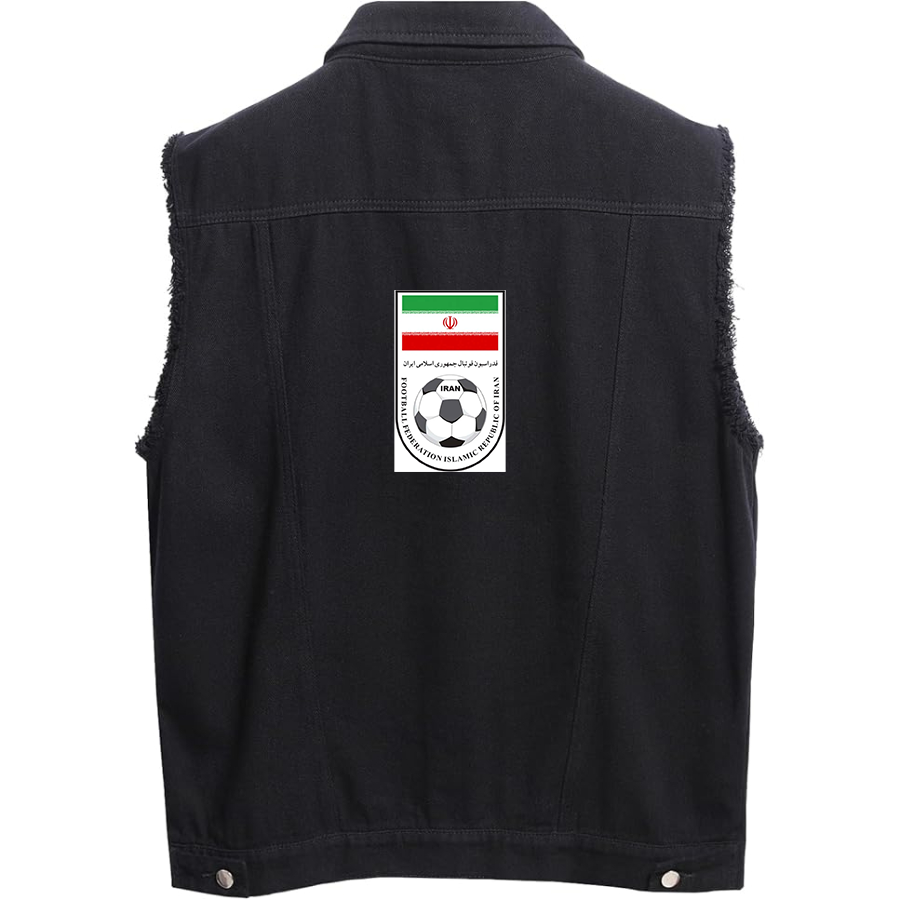 Men's Iran National Soccer Team- Sleeveless Distressed Denim Vest – Rugged Black Jean Jacket