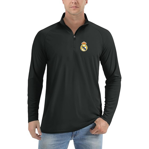 Men’s  Real Madrid Soccer  - Lightweight Quarter-Zip Athletic Shirt – Long Sleeve Performance Wear