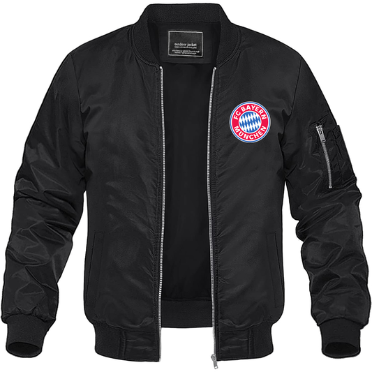 Men's F.C. Bayern Munchen Soccer Lightweight Bomber Jacket Windbreaker Softshell Varsity Jacket Coat