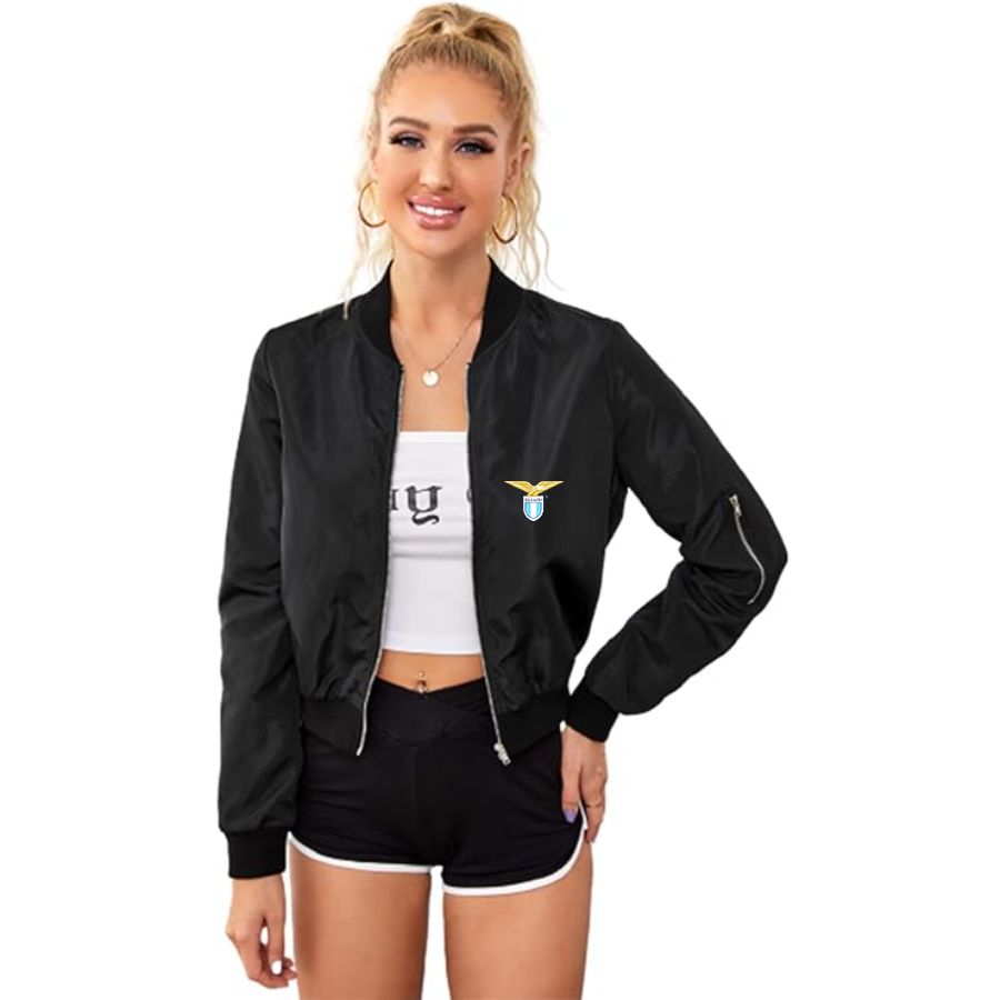 Women's Lazio FC - Lightweight Bomber Biker Jacket Zip up Windbreaker Crop Bomber Jacket Coat