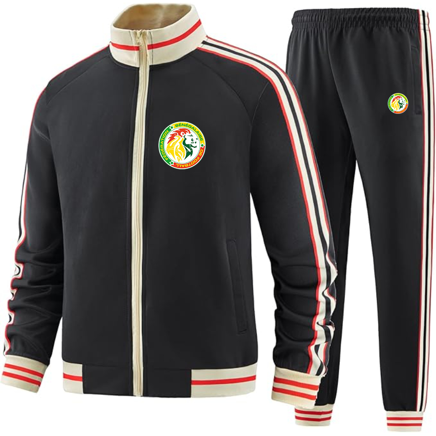 Men's  Senegal National Soccer Team copy  - Premium Two-Piece Designer Tracksuit with Bold Striped Accents and Zippered Front - Elevated Athletic Wear