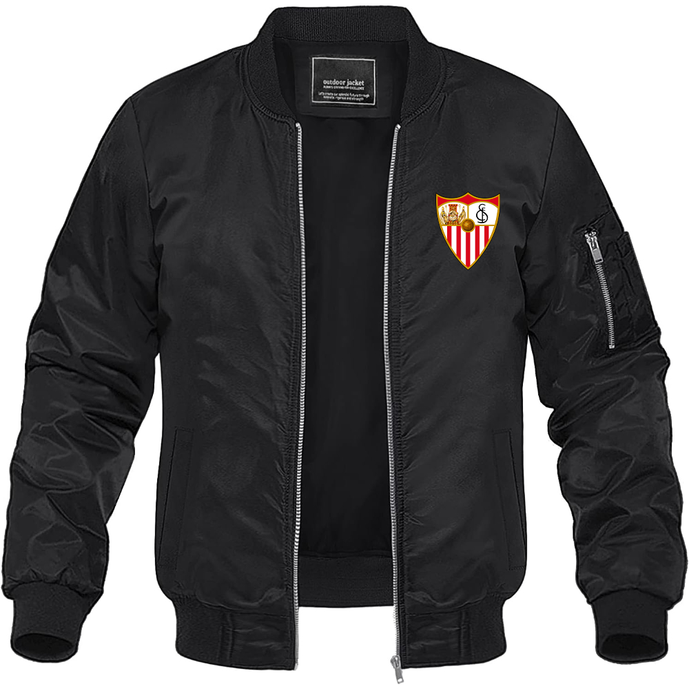 Men's Sevilla FC Lightweight Bomber Jacket Windbreaker Softshell Varsity Jacket Coat