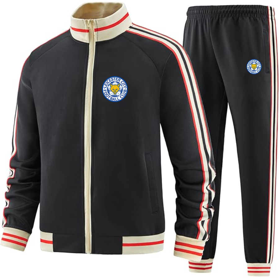 Men's Leicester City FC - Premium Two-Piece Designer Tracksuit with Bold Striped Accents and Zippered Front - Elevated Athletic Wear