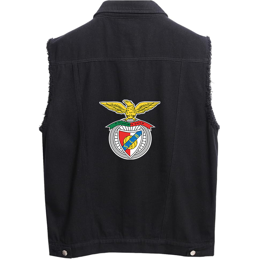 Men's SL Benfica FC  - Sleeveless Distressed Denim Vest – Rugged Black Jean Jacket