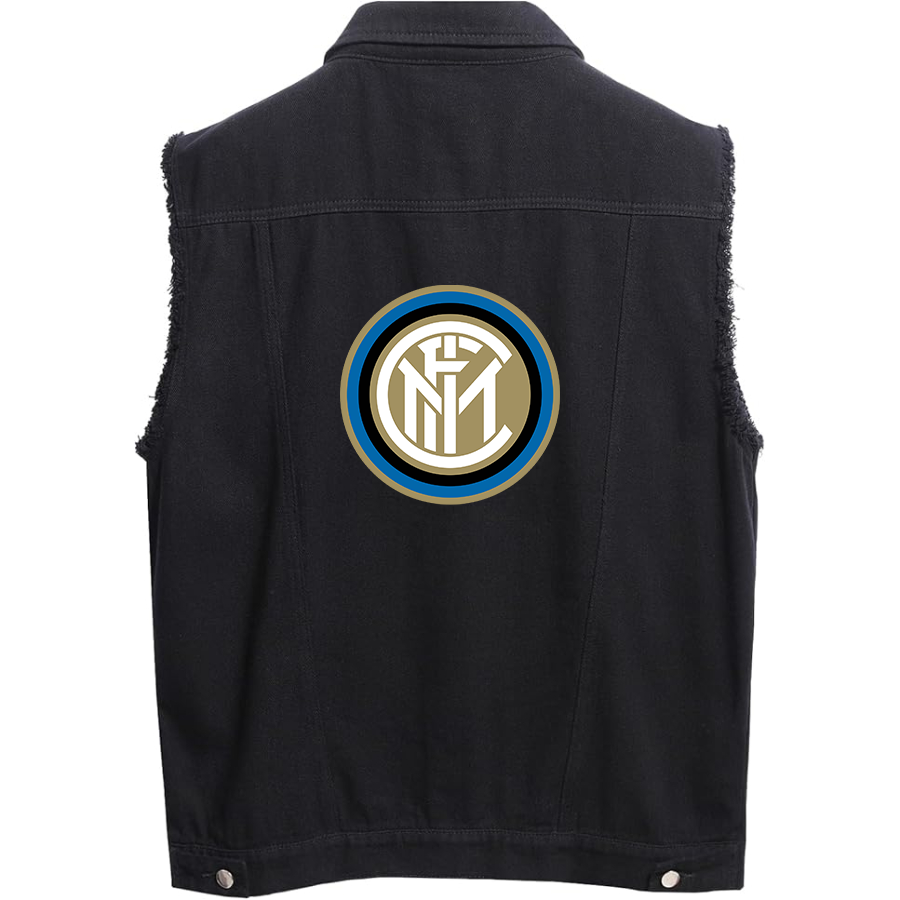 Men's Inter Milan Soccer - Sleeveless Distressed Denim Vest – Rugged Black Jean Jacket