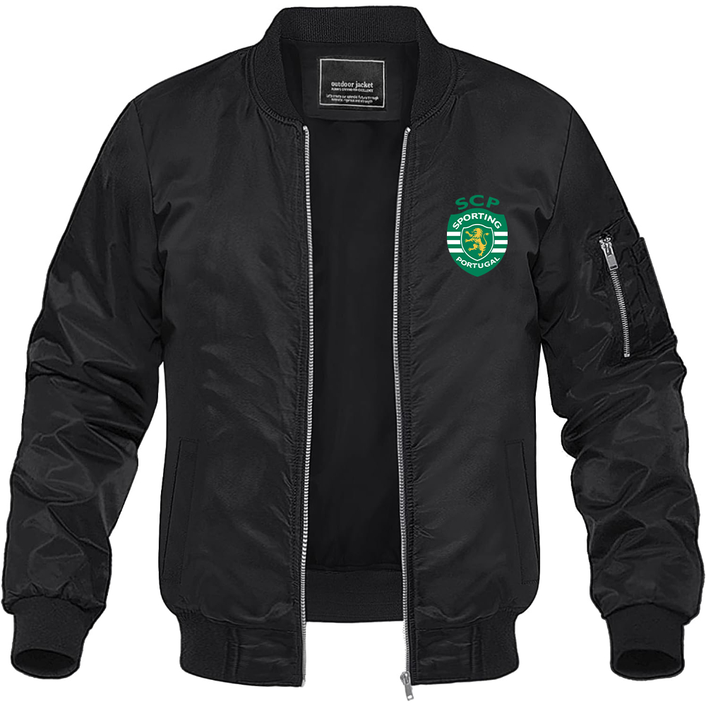 Men's Sporting CP FC Lightweight Bomber Jacket Windbreaker Softshell Varsity Jacket Coat