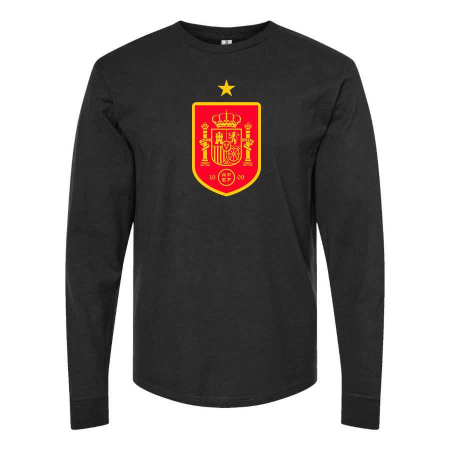 Men's Spain Red Logo National Soccer Team Long Sleeve T-Shirt