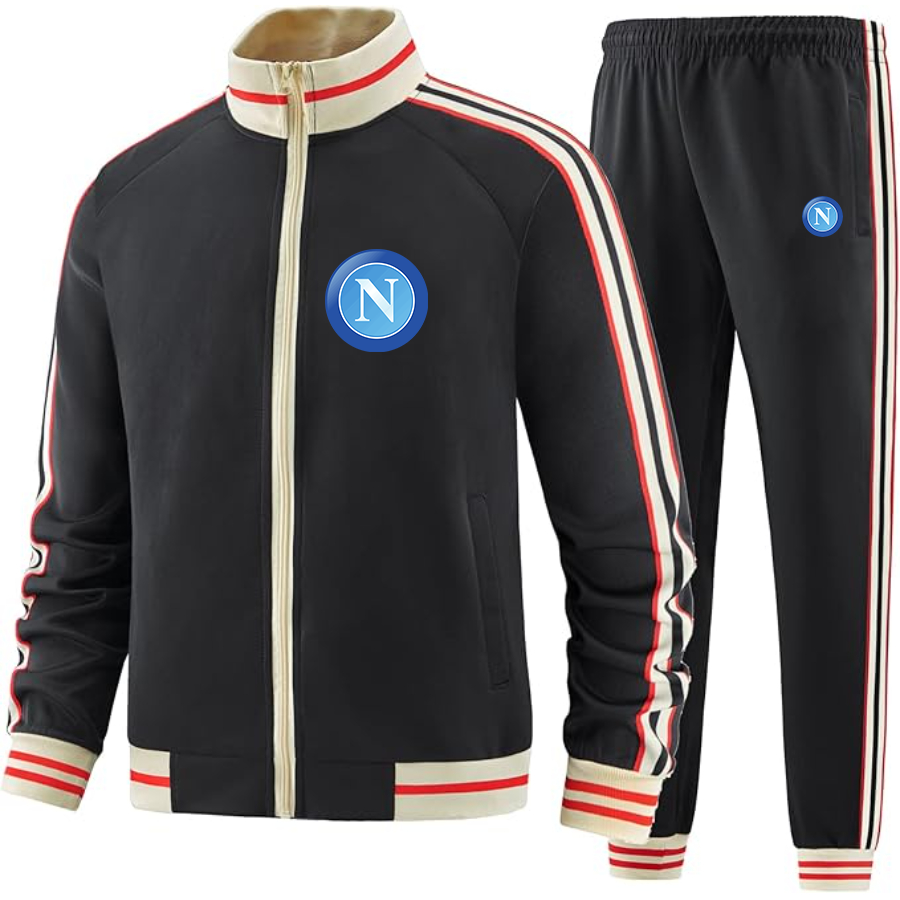 Men's  Napoli FC - Premium Two-Piece Designer Tracksuit with Bold Striped Accents and Zippered Front - Elevated Athletic Wear