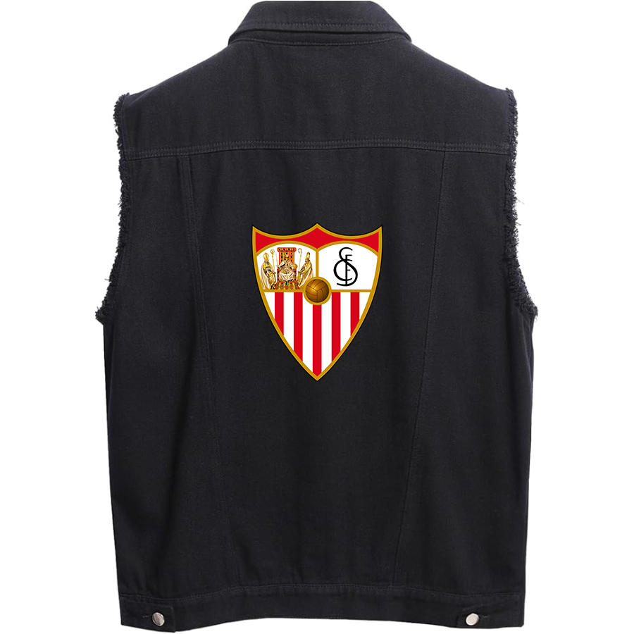 Men's  Sevilla FC   - Sleeveless Distressed Denim Vest – Rugged Black Jean Jacket