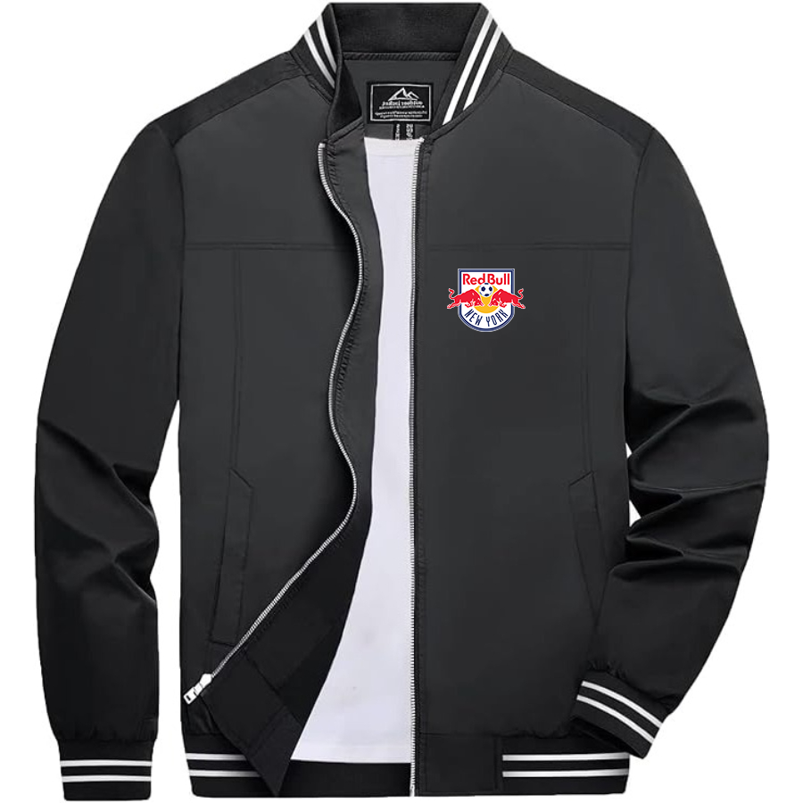 Men’s   New York Red Bulls FC -  Lightweight Zip-Up Bomber Jacket with Ribbed Collar and Cuffs - Versatile Casual Outerwear