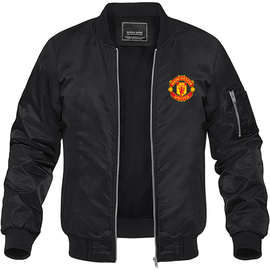 Men’s Manchester United Soccer Lightweight Bomber Jacket Windbreaker Softshell Varsity Jacket Coat