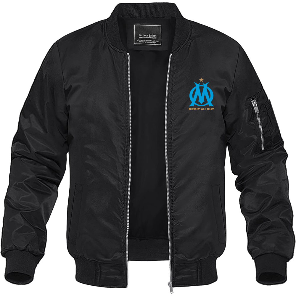 Men's Olympique de Marseille FC Lightweight Bomber Jacket Windbreaker Softshell Varsity Jacket Coat