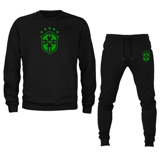Men's Brazil Soccer Logo Crewneck Sweatshirt Joggers Suit