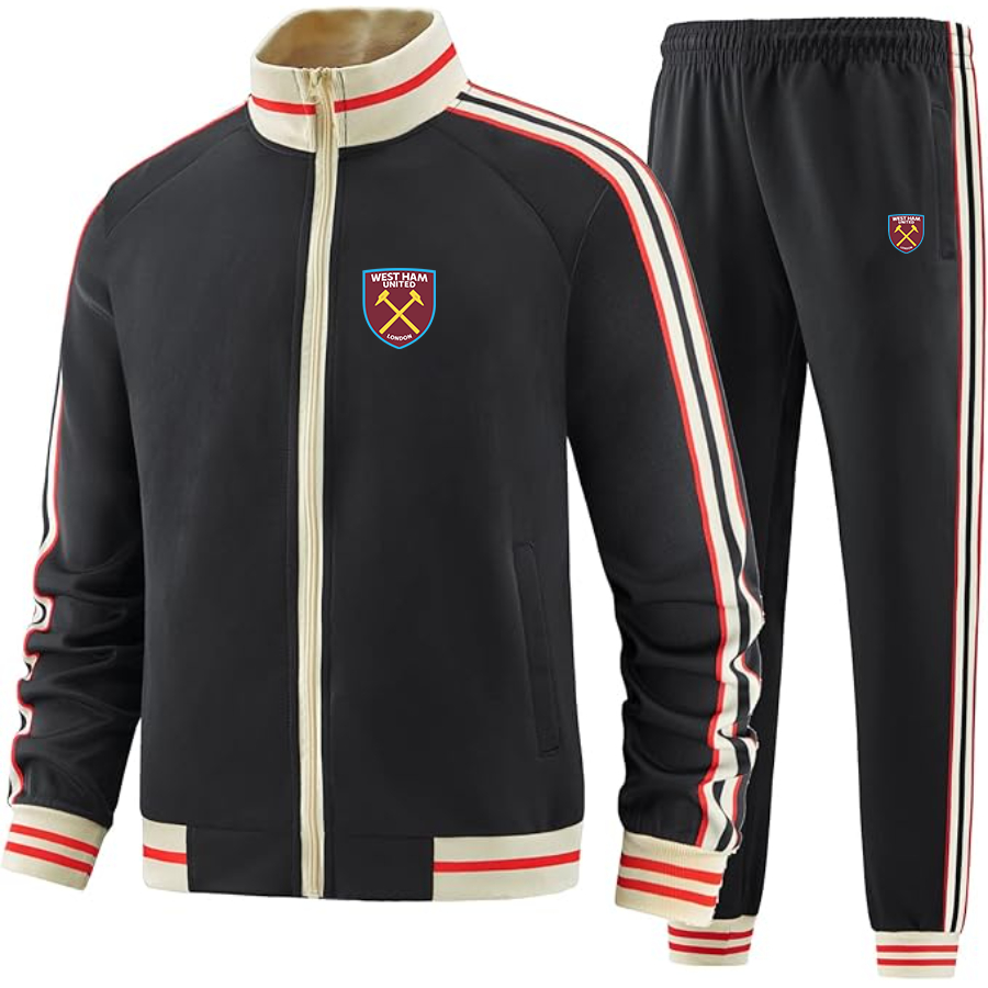 Men's West Ham United FC - Premium Two-Piece Designer Tracksuit with Bold Striped Accents and Zippered Front - Elevated Athletic Wear