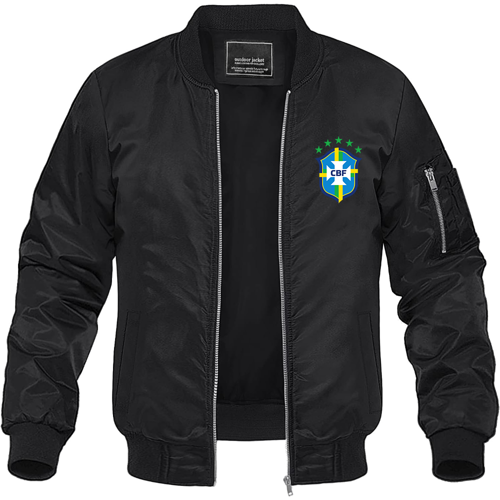 Men's Brazil National Soccer Team Lightweight Bomber Jacket Windbreaker Softshell Varsity Jacket Coat