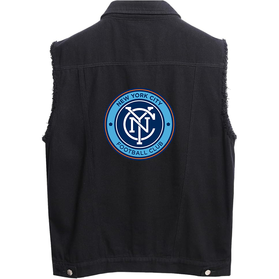 Men's  New York City FC - Sleeveless Distressed Denim Vest – Rugged Black Jean Jacket