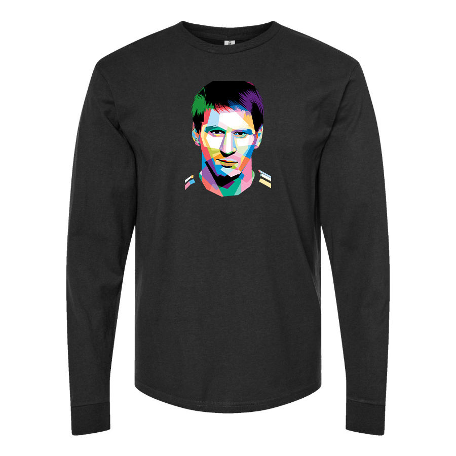 Men's Lionel Messi Face Art Soccer Long Sleeve T-Shirt